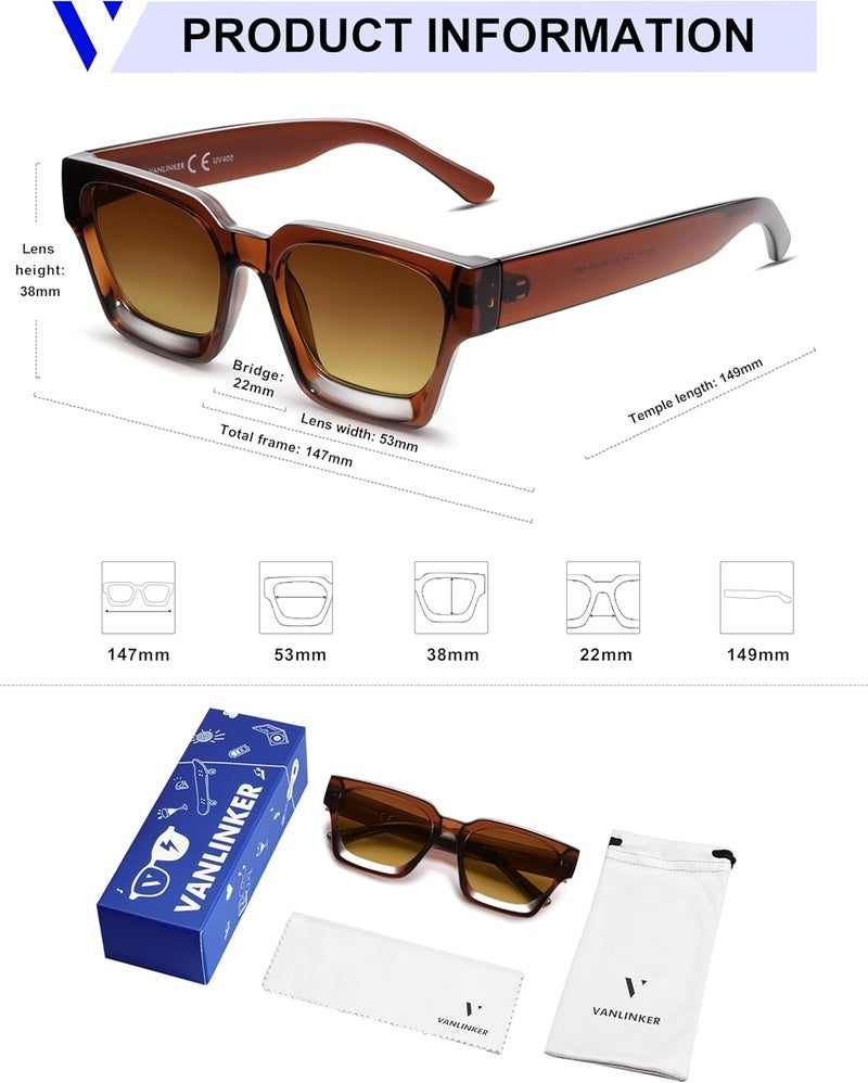 VANLINKER Thick Square Sunglasses for Men Women Retro Chunky Rectangle Shades UV400 Protection VL9731 - Image 5